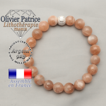 Bracelet sourire en pierre du soleil naturelle et apprêt 8 mm strass