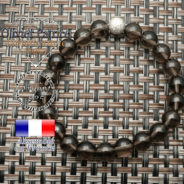 Bracelet quartz fumé naturel avec boule strass unie argent 925 pour vous recentrer et canaliser vos émotions