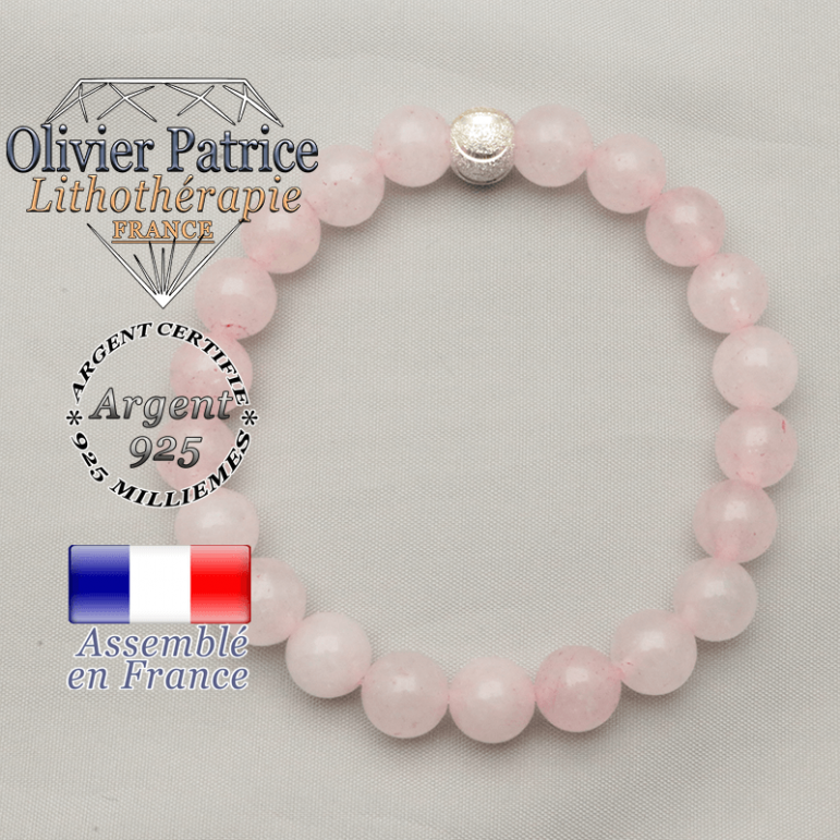 Bracelet pour sourire et retrouver son bien etre intérieur et l'amour de soi en argent 925 brillant et quartz rose naturelle
