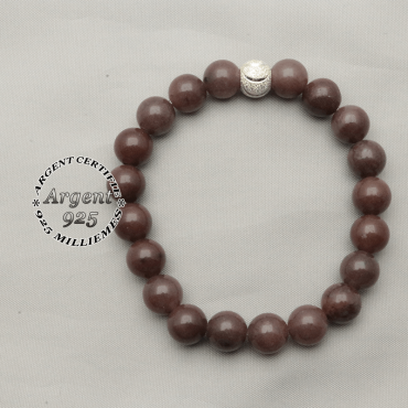 Bracelet femme naturelles pierres quartz vin et finition strass brillante d'argent 925 avec sourire