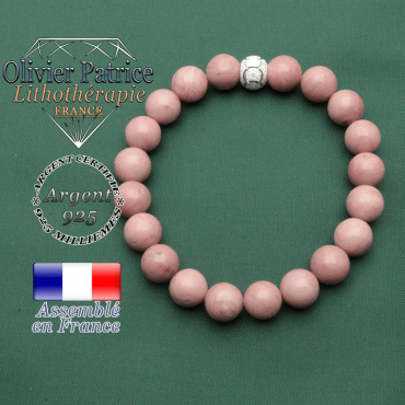 Bracelet lacher prise émotionnel en argent 925 strass anneaux gravés et pierres naturelles rhodochrosite