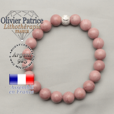 Bracelet sourire argent 925 et rhodochrosite naturelle en 8 mm