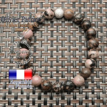 Bracelet strass en rhodonite naturelle et argent 925 en 8 mm