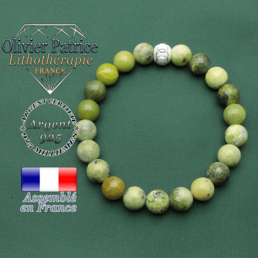 Bracelet strass argent 925 anneaux gravés JO avec turquoise africaine pour la protection