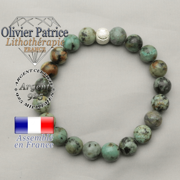 Bracelet femme africaine turquoise bleue naturelle et argent strass 925 sourire
