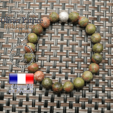 Bracelet naturel en unakite et strass uni brillant argent 925 en 8 mm