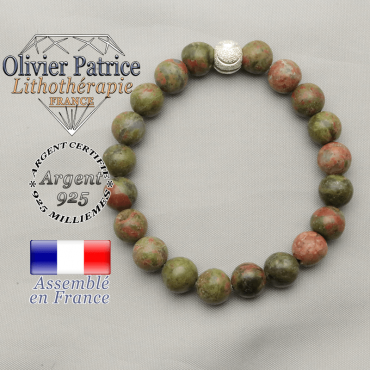 Bracelet smiley naturel sourire strass argent 925 unakite grossesse