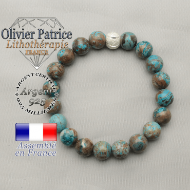 Bracelet agate crazy lace bleu naturel et strass sourire argent 925