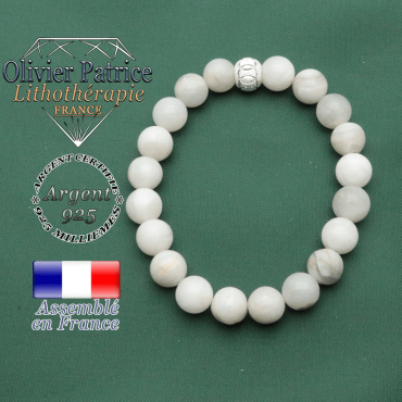 Bracelet symbole des JO gravés en argent 925 strass et pierre naturelle d'agate grise