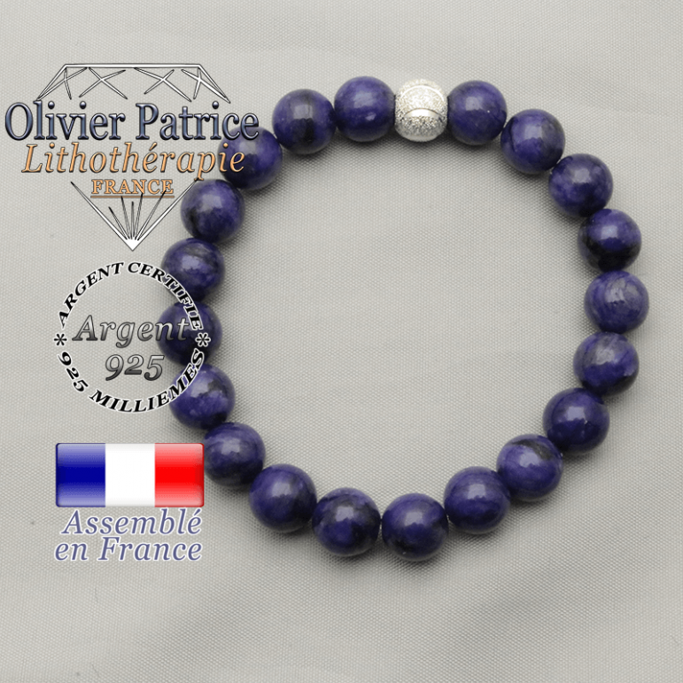 Charoite de russie naturelle montée avec strass argent 925 sourire monté en bracelet