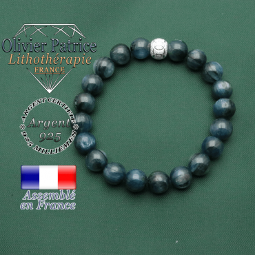 Bracelet kyanite bleue en argent 925 strass et boule anneaux des JO
