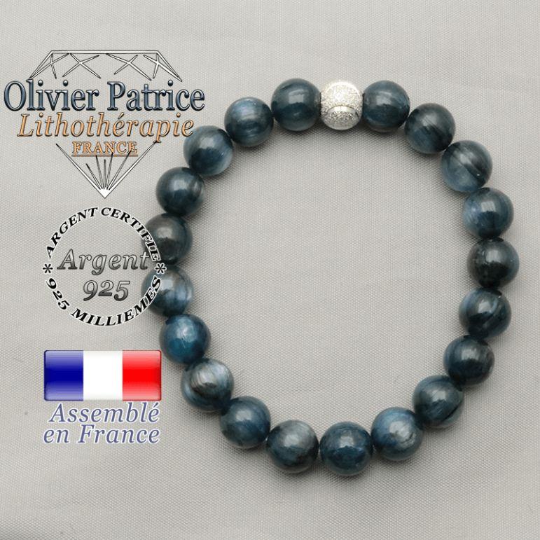 Bracelet naturel cyanite bleue et argent 925 strass sourire
