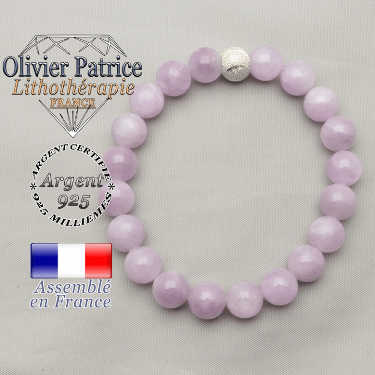 Bracelet femme en kunzite et boule strass sourire brillant argent 925