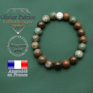 Bracelet naturelle femme opale verte africaine pour l'argent et le lâcher prise et boule strass argent 925 JO