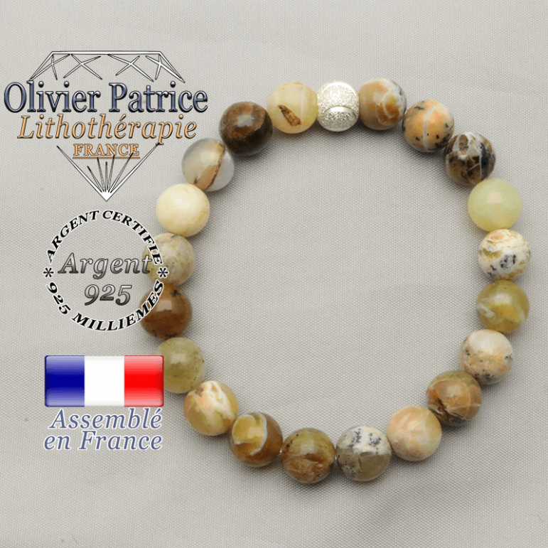 Bracelet pour femme apaisant et amour opale jaune naturelle et africaine sourire argent 925