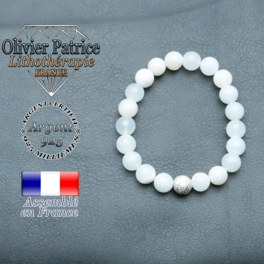 Bracelet opale verte péruvienne et boule brillante en argent 925 unie