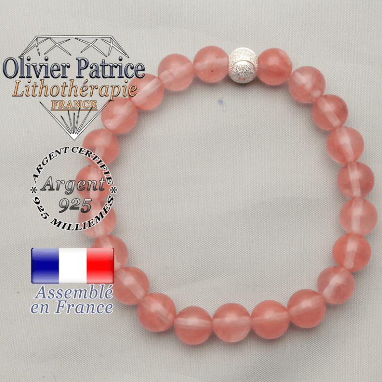 Bracelet strass argent 925 sourire ronde et pierres naturelles pastèque et rose tourmaline