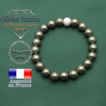 Bracelet femme pyrite et boule brillante avec des anneaux sportifs en argent 925