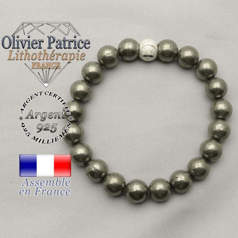 Bracelet pour votre femme sourire et pyrite naturelle finie avec boule brillante en argent 925