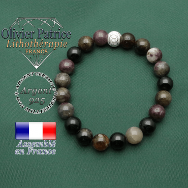 Bracelet anneaux gravés JO argent 925 et tourmaline multicolore elbaïte