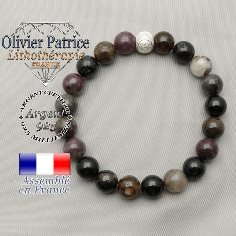Bracelet tourmaline multicolore elbaïte pierre porte-bonheur d'amour et d'amitié finition strass sourire