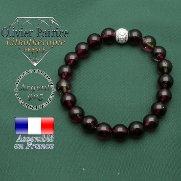 Bracelet femme naturelle tourmaline melon d'eau et boule strass anneaux sport en argent 925