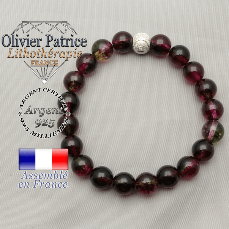 Bracelet tourmaline melon d'eau sourire brillant en argent 925