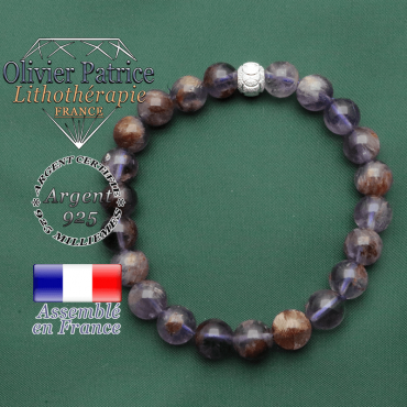 Bracelet cacoxenite naturelle et boule strass des JO en argent 925