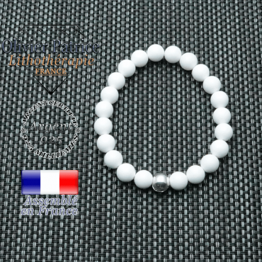Bracelet jade blanc et sa boule de 8 mm lisse en argent 925