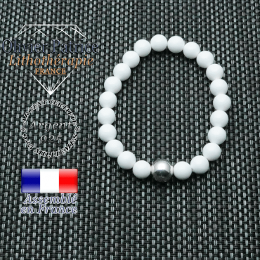 Bracelet jade blanc et sa boule de 10 mm lisse en argent 925