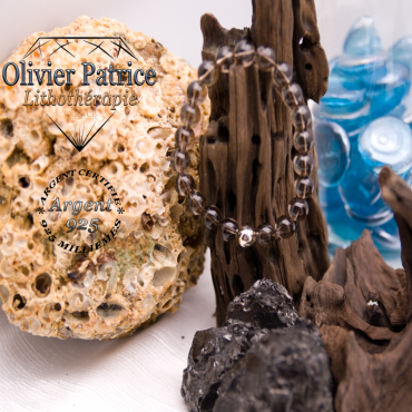 Bracelet quartz fumé pierre naturelle et argent 925 - 8 mm