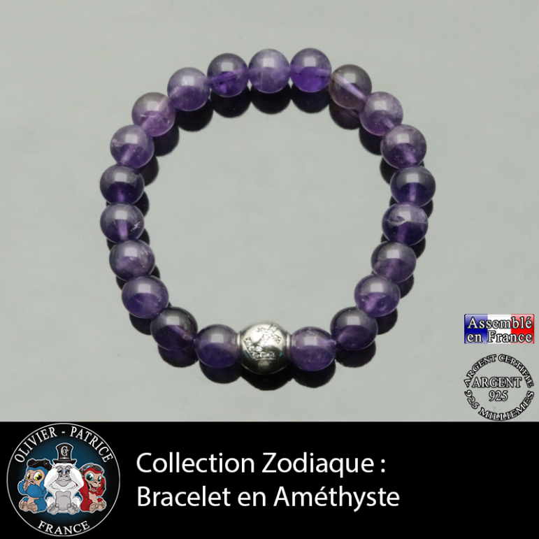 Bracelet améthyste et son signe astrologique boule zircon