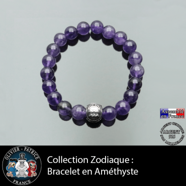 Bracelet homme en améthyste et son signe astrologique boule pour homme