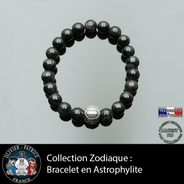 Bracelet homme en astrophyllite et son signe astrologique en argent 925 boule pour homme