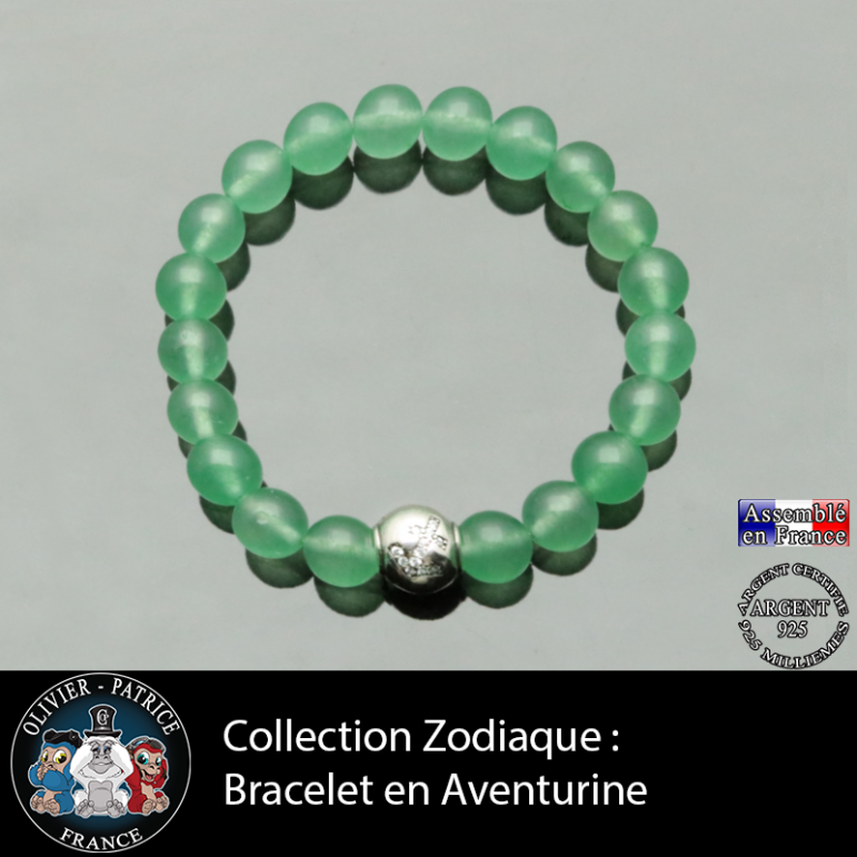 Bracelet aventurine et son signe astrologique boule zircon