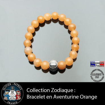 Bracelet homme en aventurine orange et son signe astrologique boule pour homme