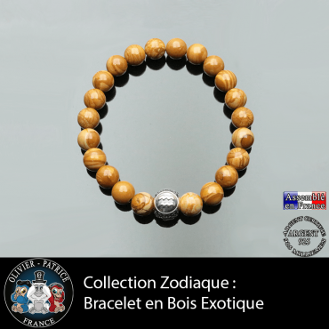 Bracelet homme en bois exotique et son signe astrologique boule pour homme