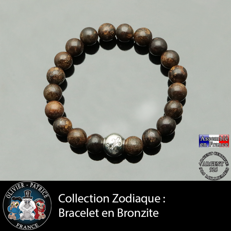 Bracelet bronzite et son signe astrologique boule zircon
