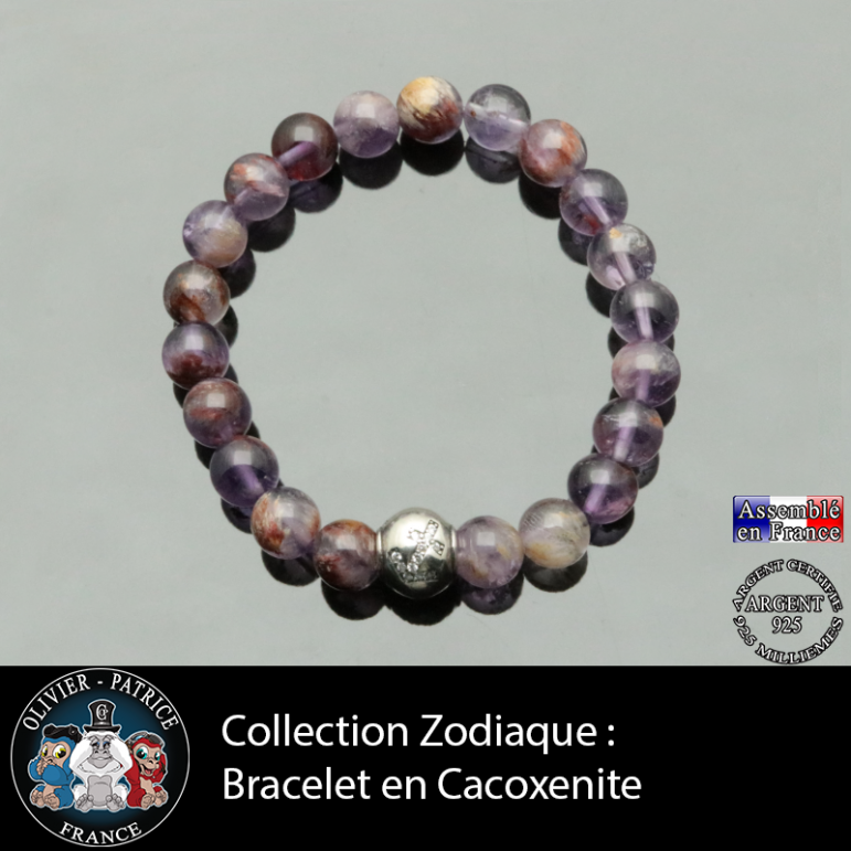 Bracelet cacoxénite et son signe astrologique boule zircon