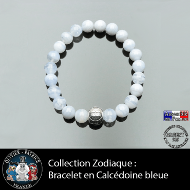 Bracelet pour homme calcedoine bleue et son signe astrologique