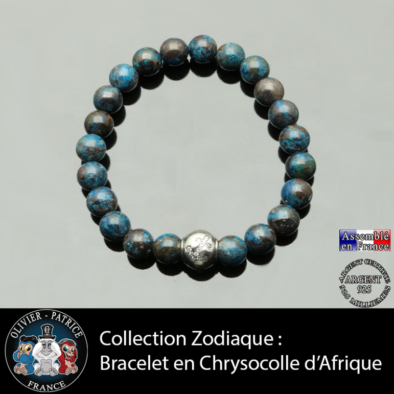 Bracelet chrysocolle afrique et son signe astrologique boule zircon