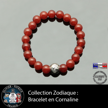 Bracelet cornaline et son signe astrologique boule zircon