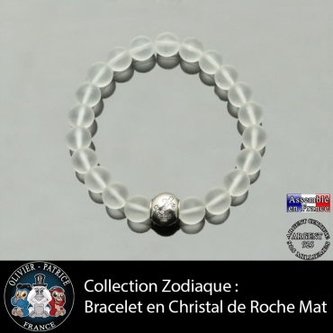 Bracelet cristal de roche opaque et son signe astrologique boule zircon