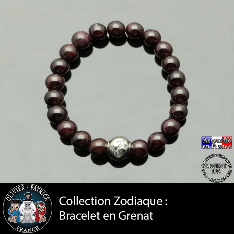 Bracelet grenat et son signe astrologique boule zircon