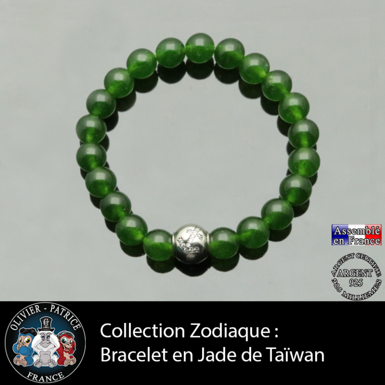 Bracelet jade de Taiwan et son signe astrologique boule zircon