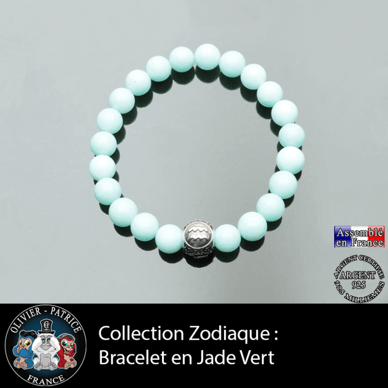 Bracelet homme en jade vert et son signe astrologique boule 3 faces pour homme