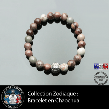 Bracelet en jaspe chaochua et son signe astro boule 3 faces en argent 925