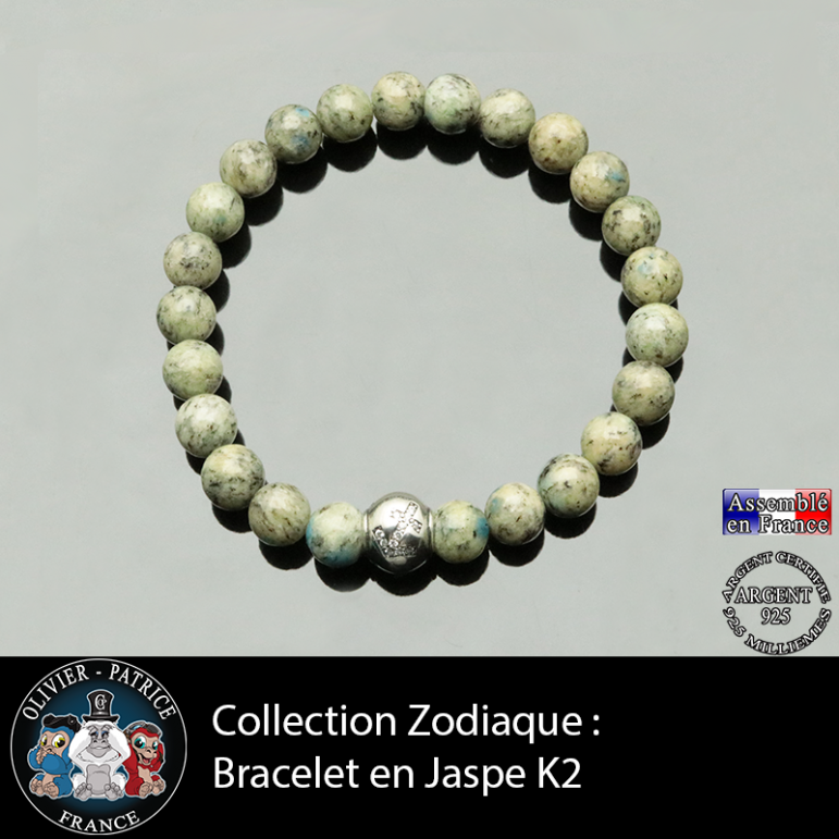 Bracelet jaspe k2 et son signe astrologique boule zircon