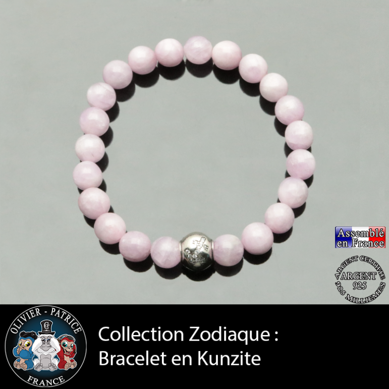 Bracelet kunzite et son signe astrologique boule zircon