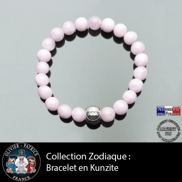Bracelet homme en kunzite et son signe astrologique boule 3 faces